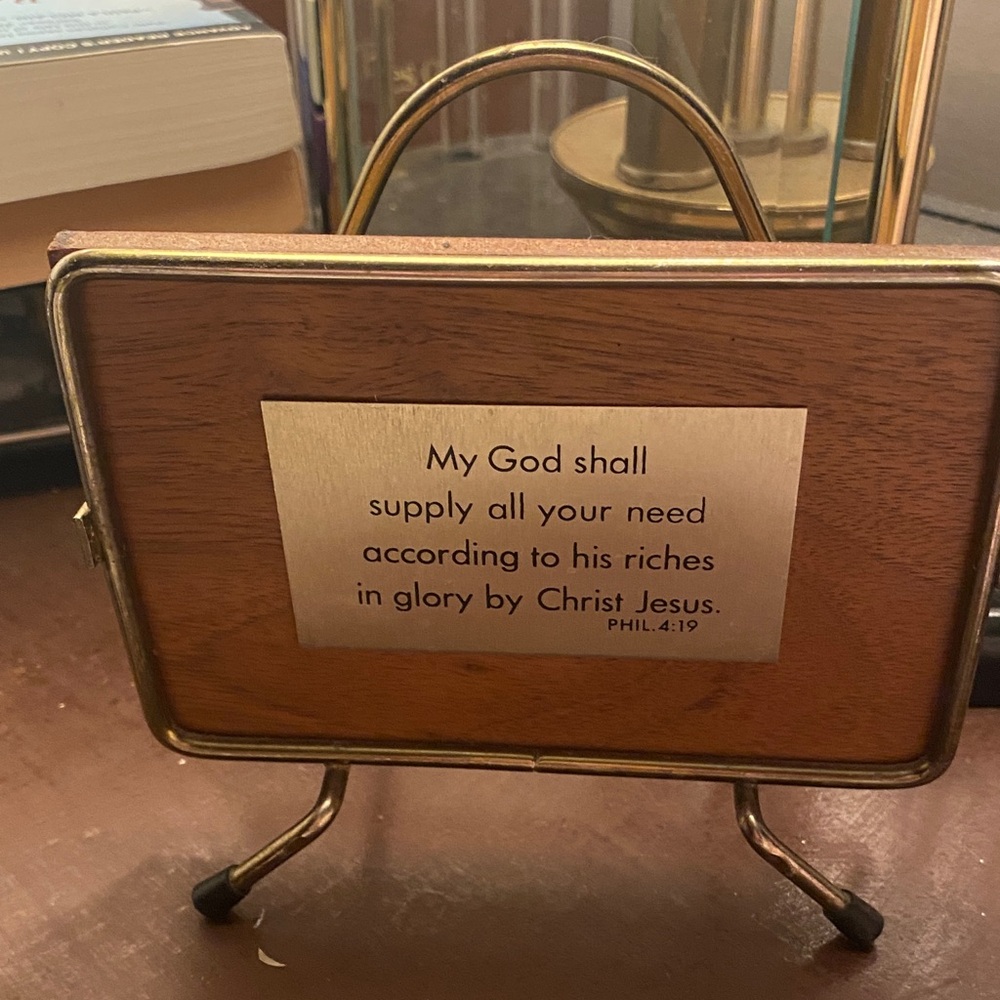 Wooden Napkin Holder with Plaque with Inspirational Bible Verse